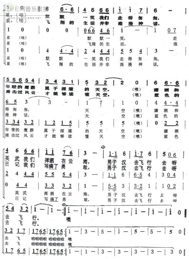 《男子汉去飞行-佟铁鑫(合唱简谱)》吉他谱-C大调音乐网