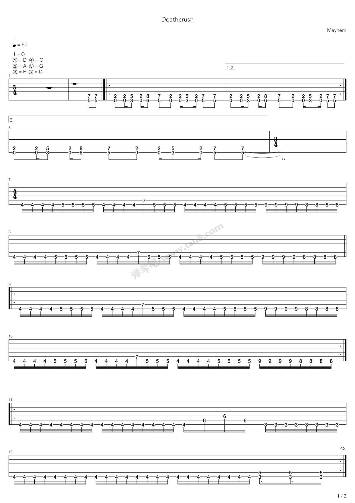 《Deathcrush》吉他谱-C大调音乐网