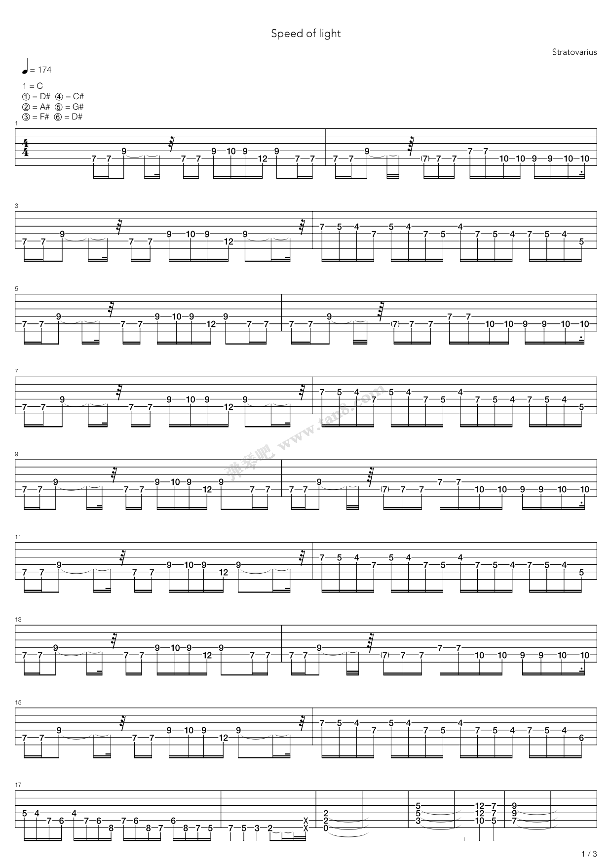 《Speed Of Light》吉他谱-C大调音乐网