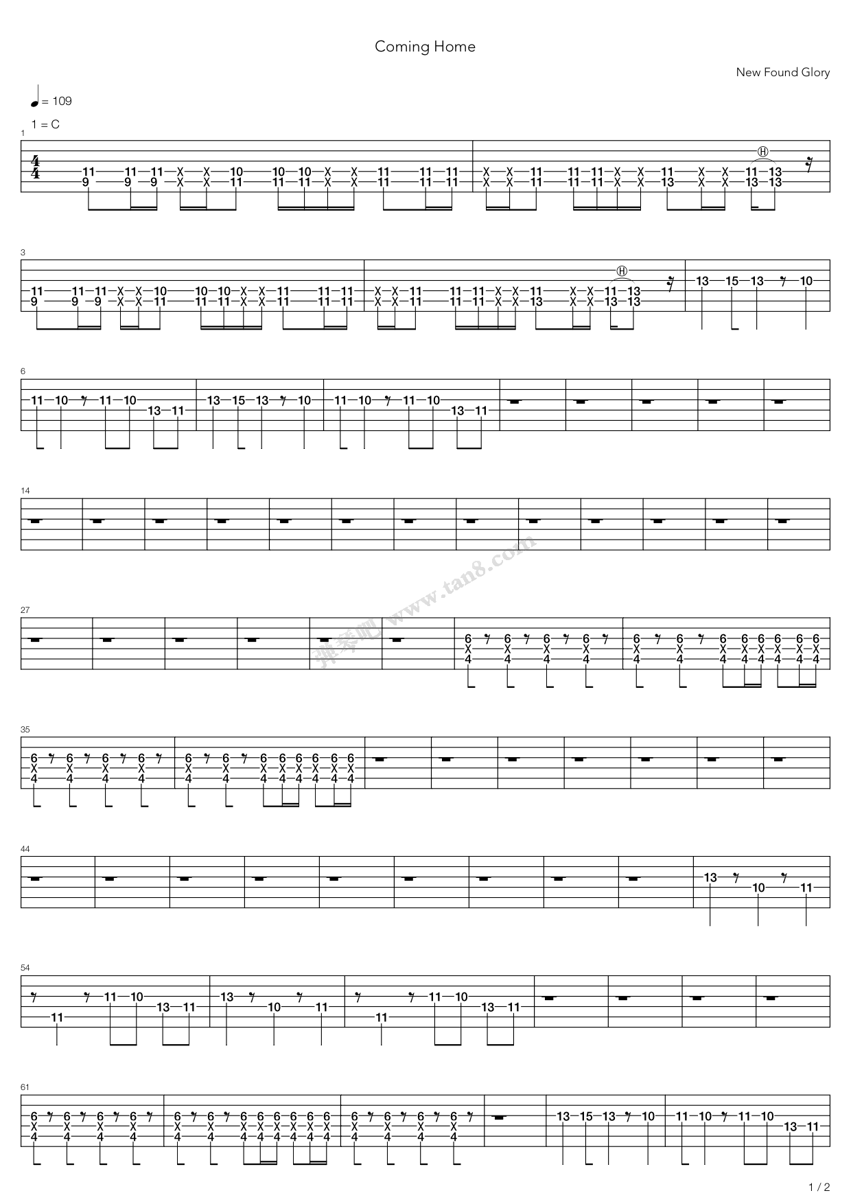 《Coming Home》吉他谱-C大调音乐网