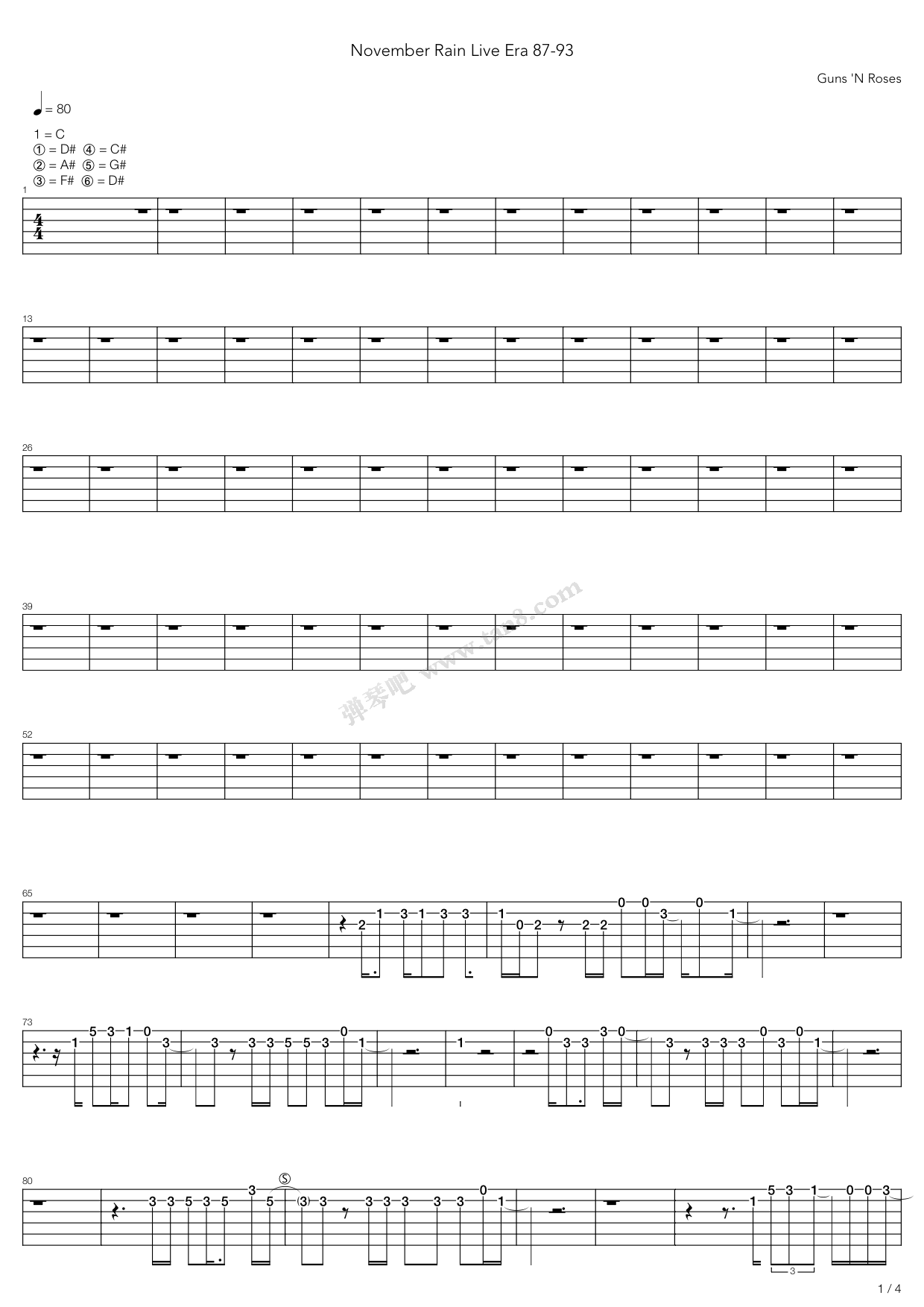 《November Rain》吉他谱-C大调音乐网