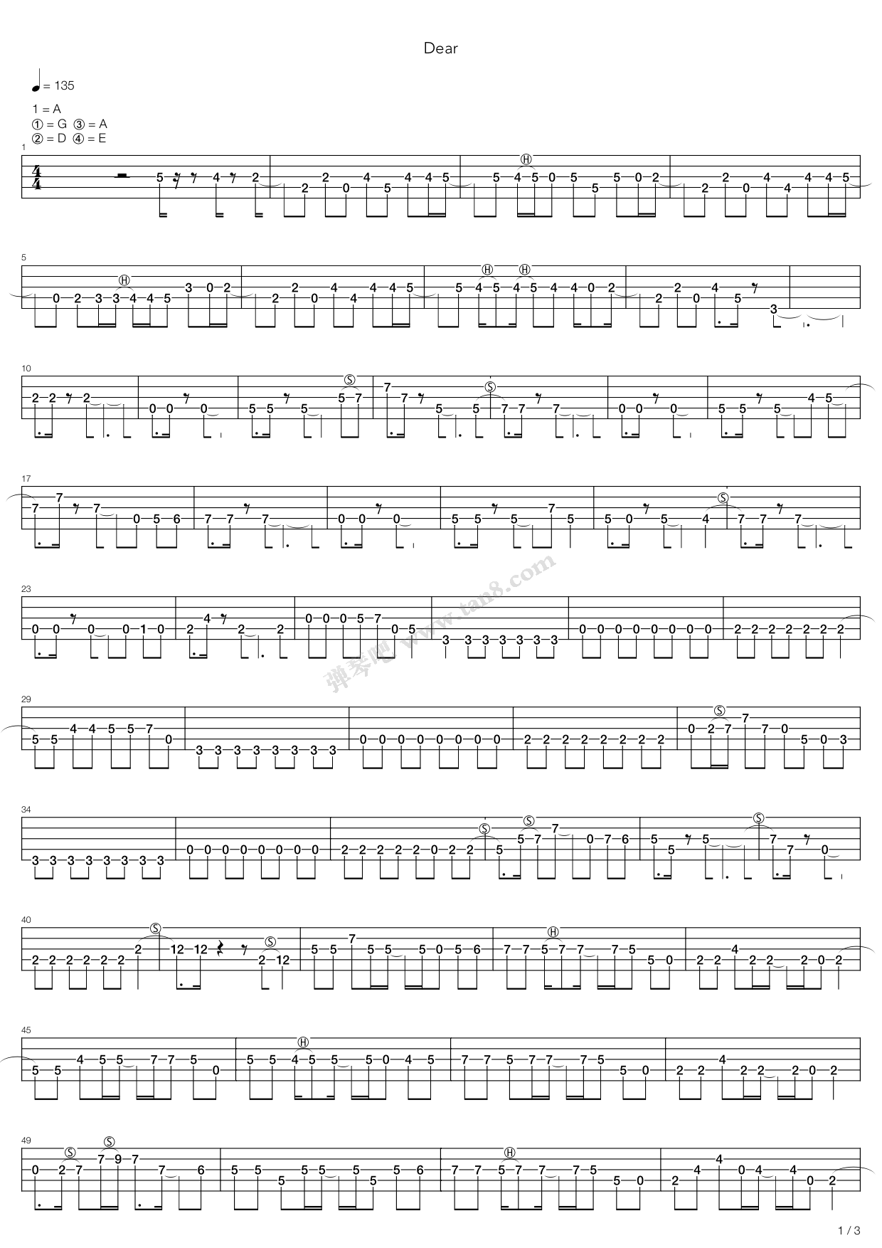 《Dear》吉他谱-C大调音乐网