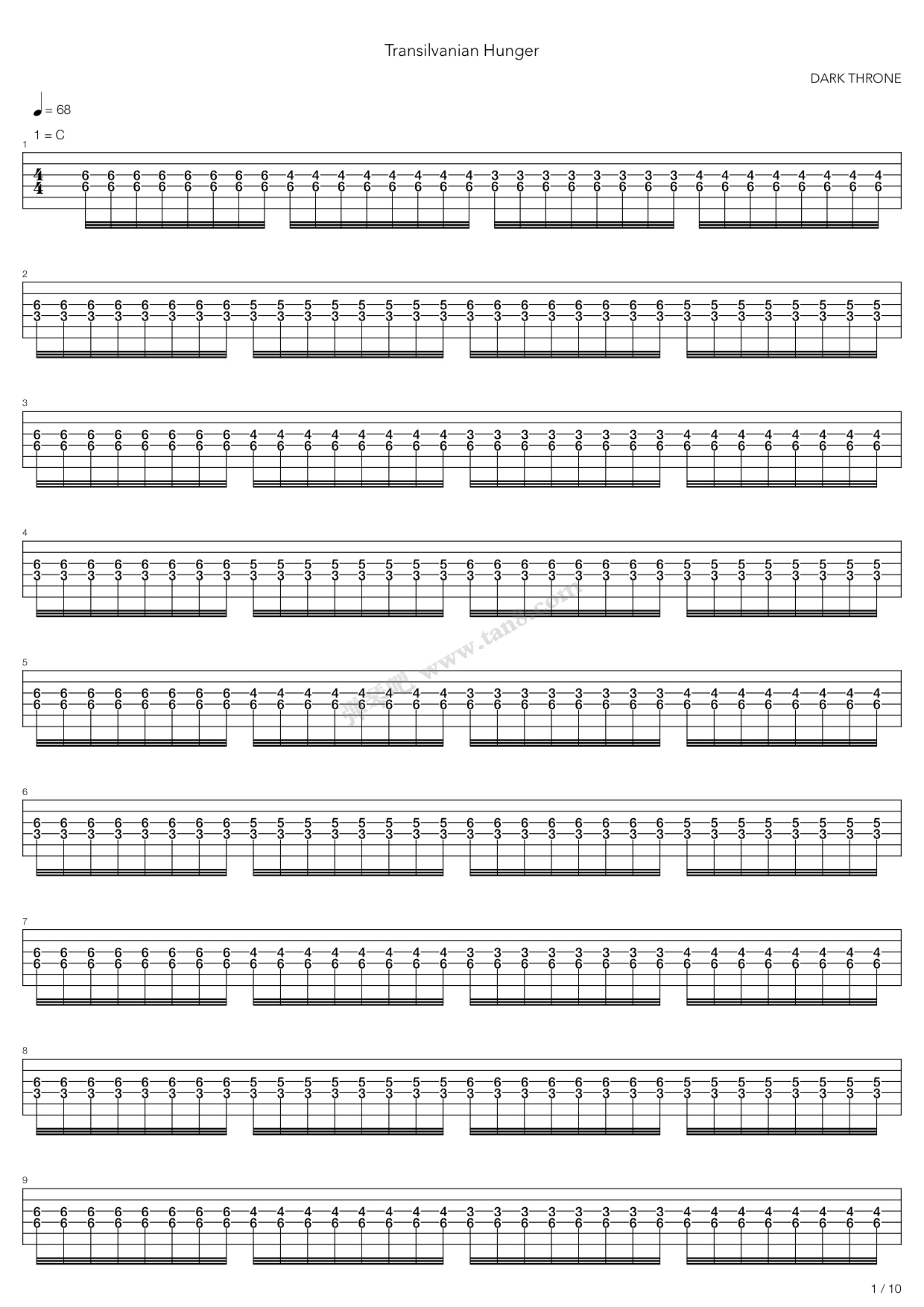 《Transilvanian Hunger》吉他谱-C大调音乐网