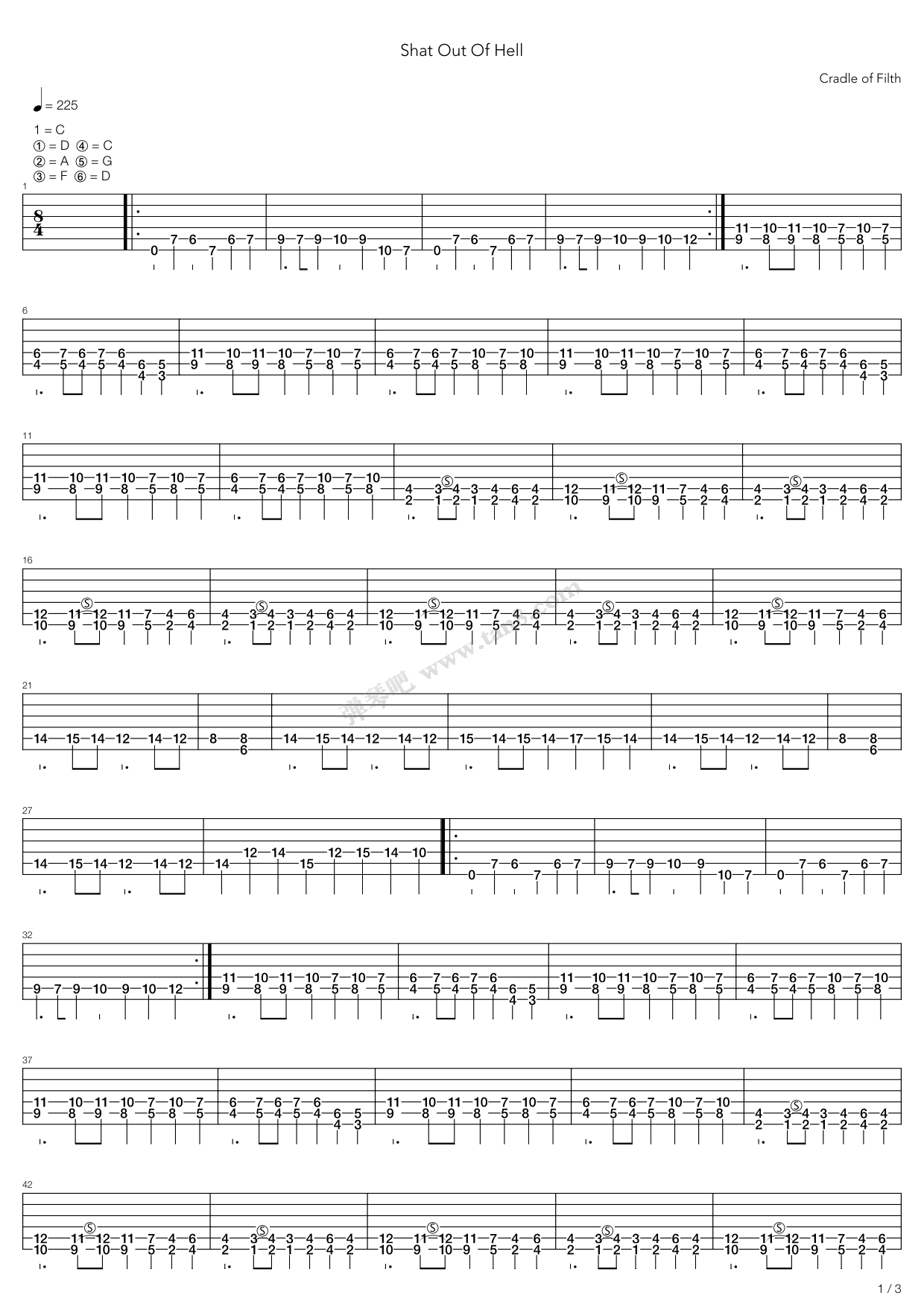 《Shat Out Of Hell》吉他谱-C大调音乐网