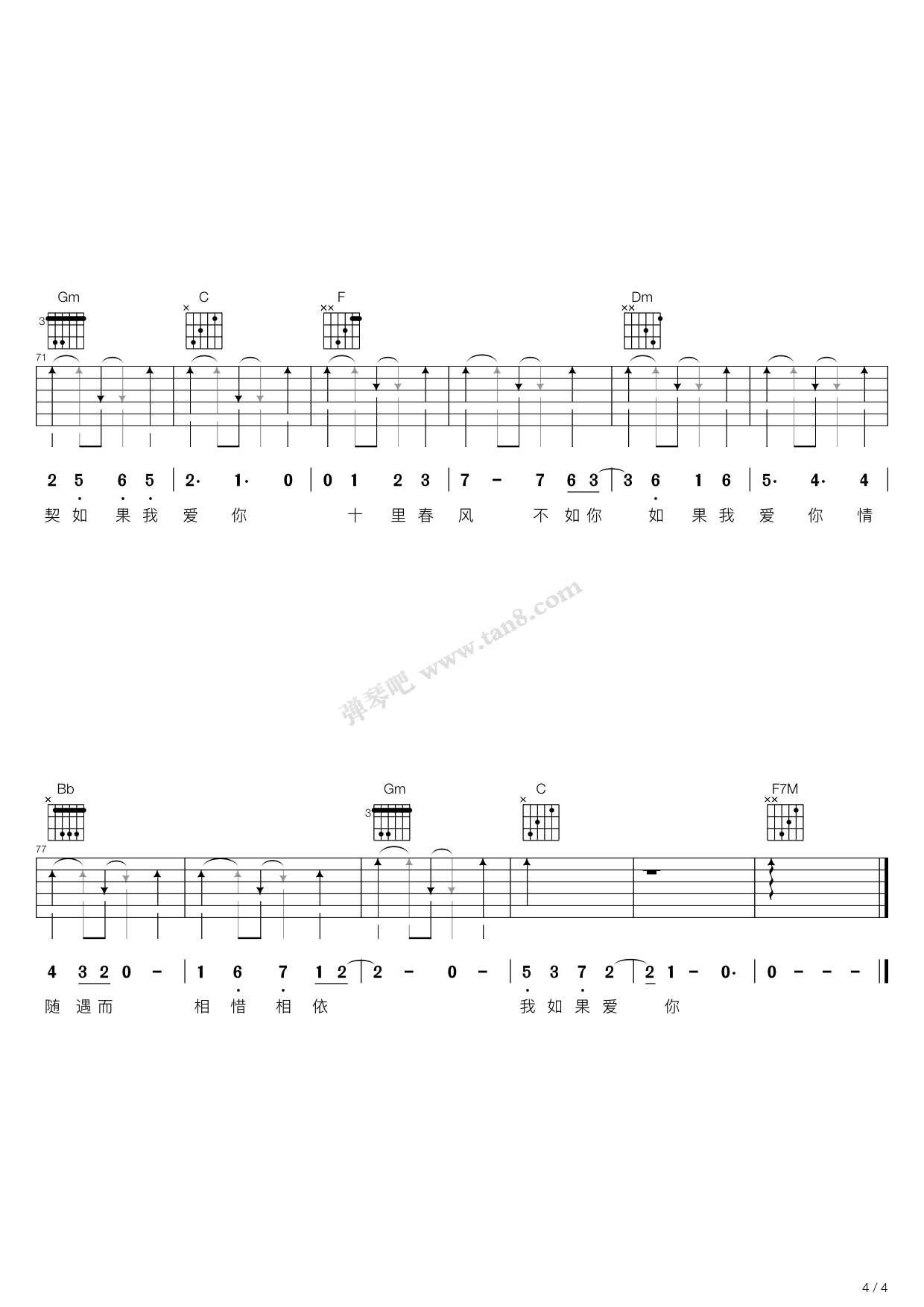 《如果我爱你（电视剧十里春风不如你片头曲）》吉他谱-C大调音乐网