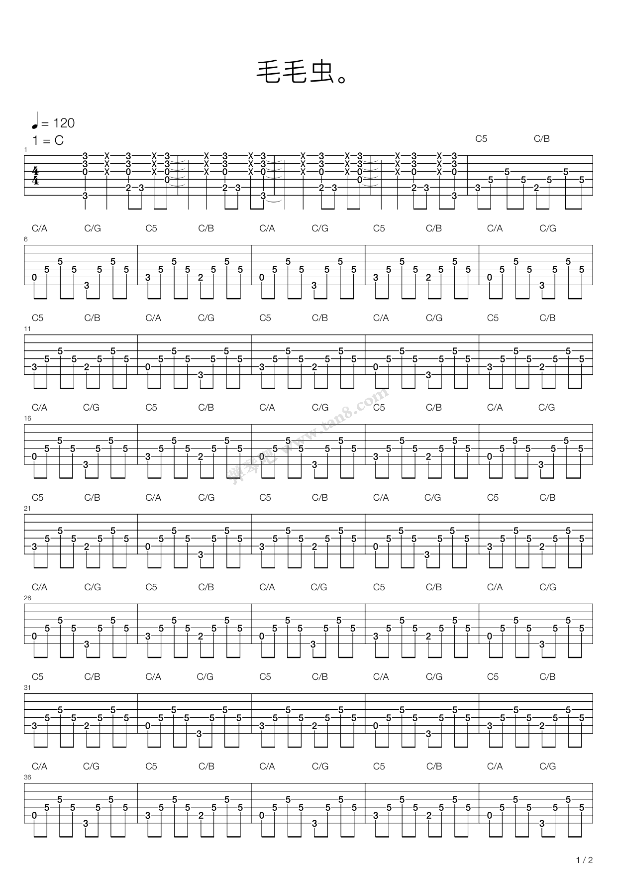 《毛毛虫》吉他谱-C大调音乐网