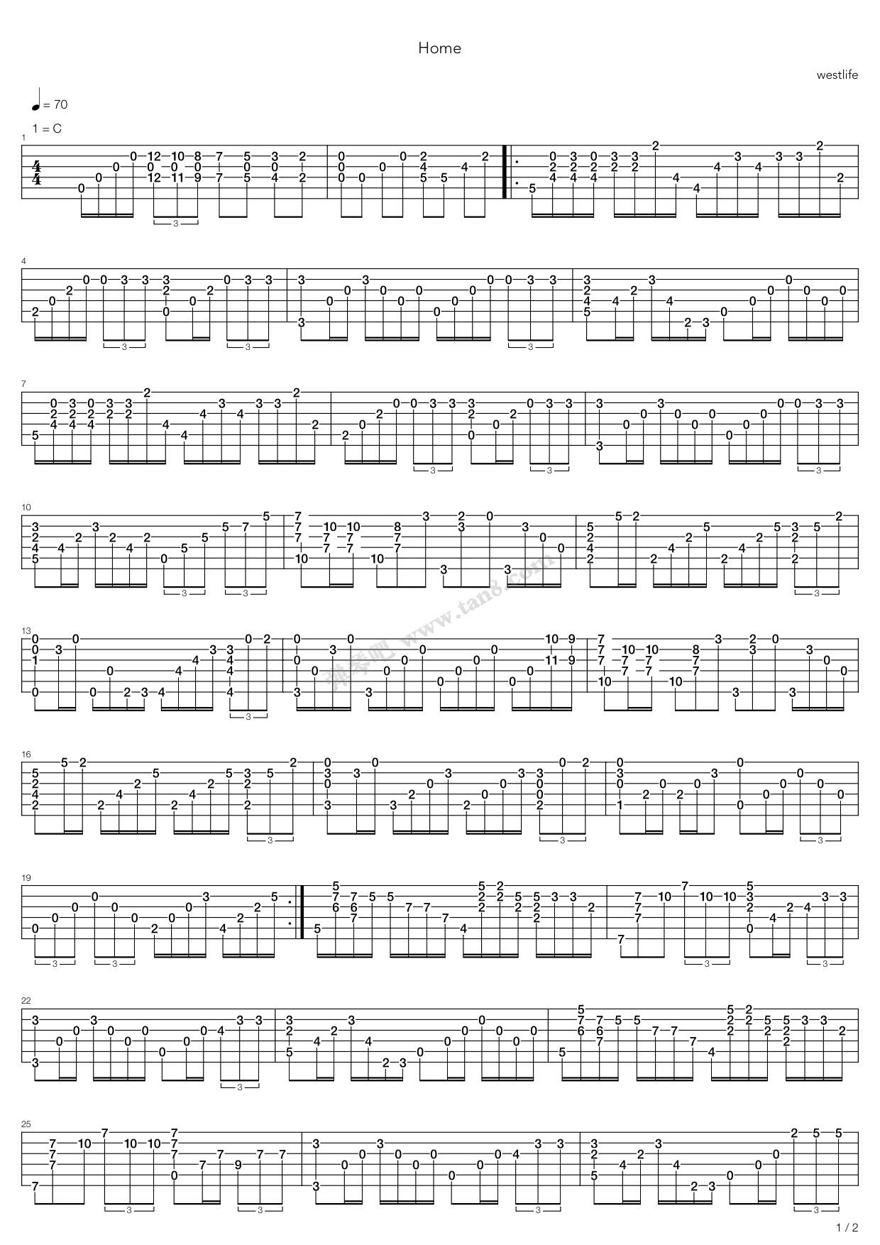 《Home》吉他谱-C大调音乐网