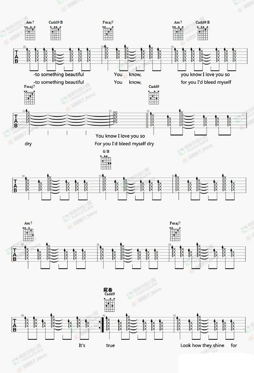 《Yellow吉他谱_Coldplay_酷玩乐队六线谱_弹唱教学视频》吉他谱-C大调音乐网