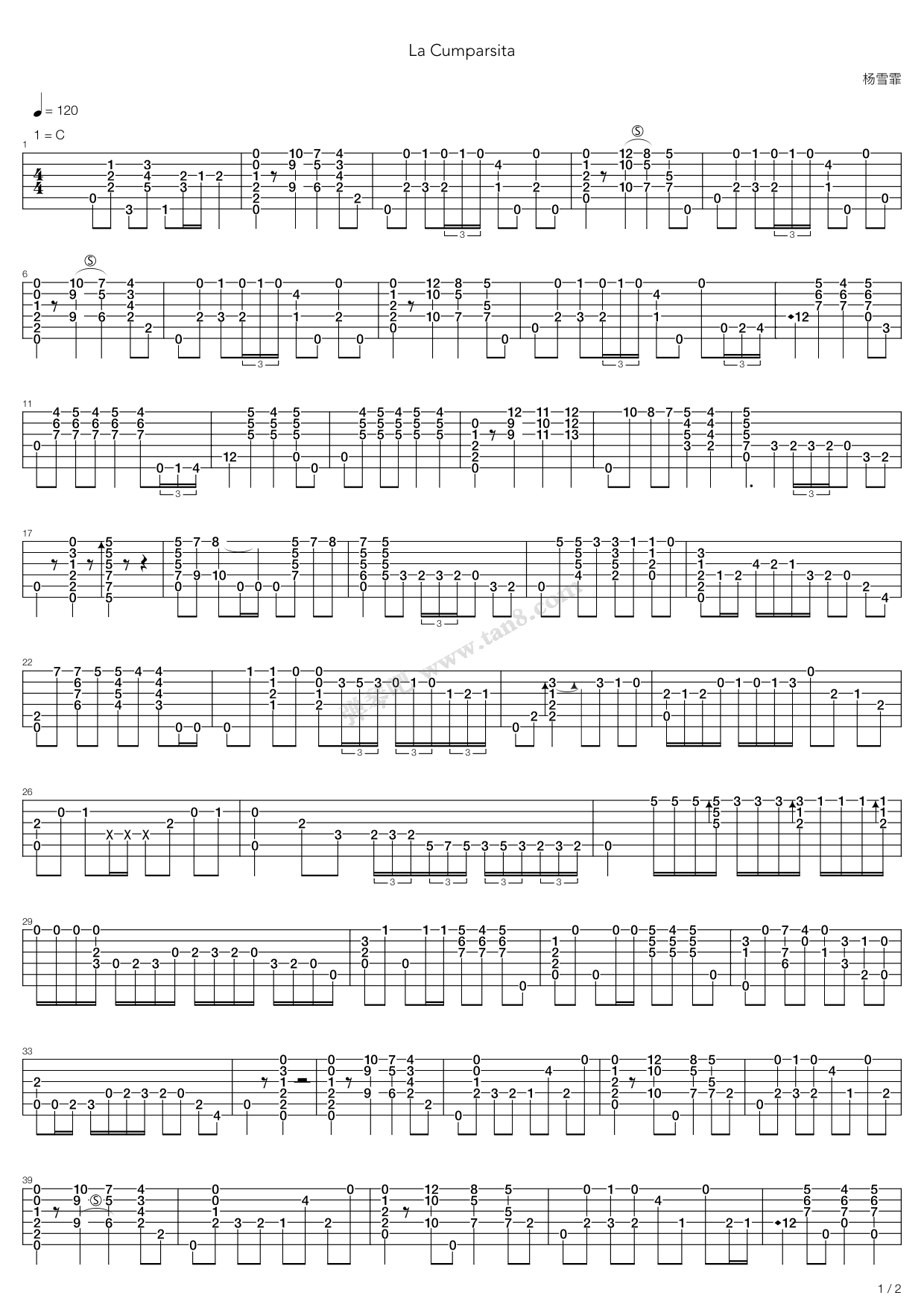 《La Cumparsita(假面舞会)》吉他谱-C大调音乐网