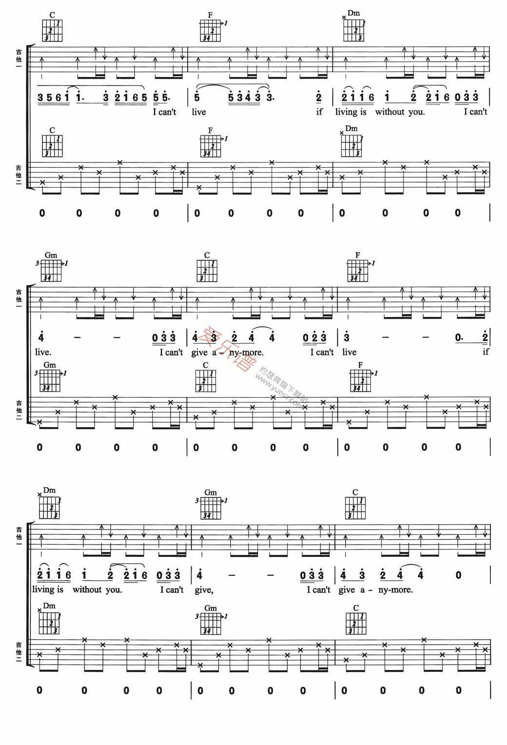 《Mariah Carey(玛丽亚·凯莉)《Without You》》吉他谱-C大调音乐网