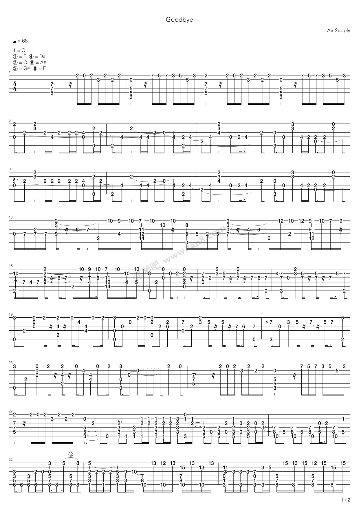 《Goodbye》吉他谱-C大调音乐网