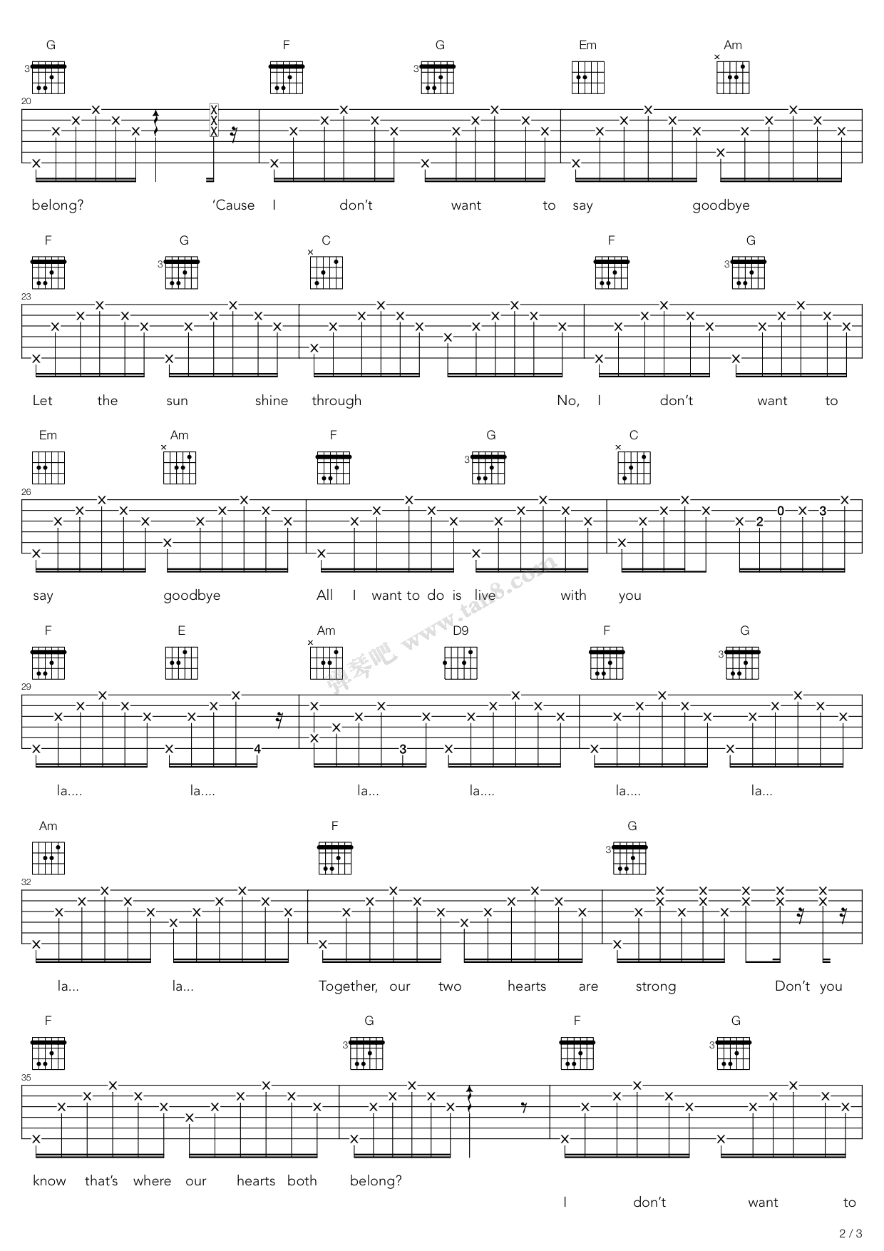 《I Don‘T Want To Say Goodbye》吉他谱-C大调音乐网