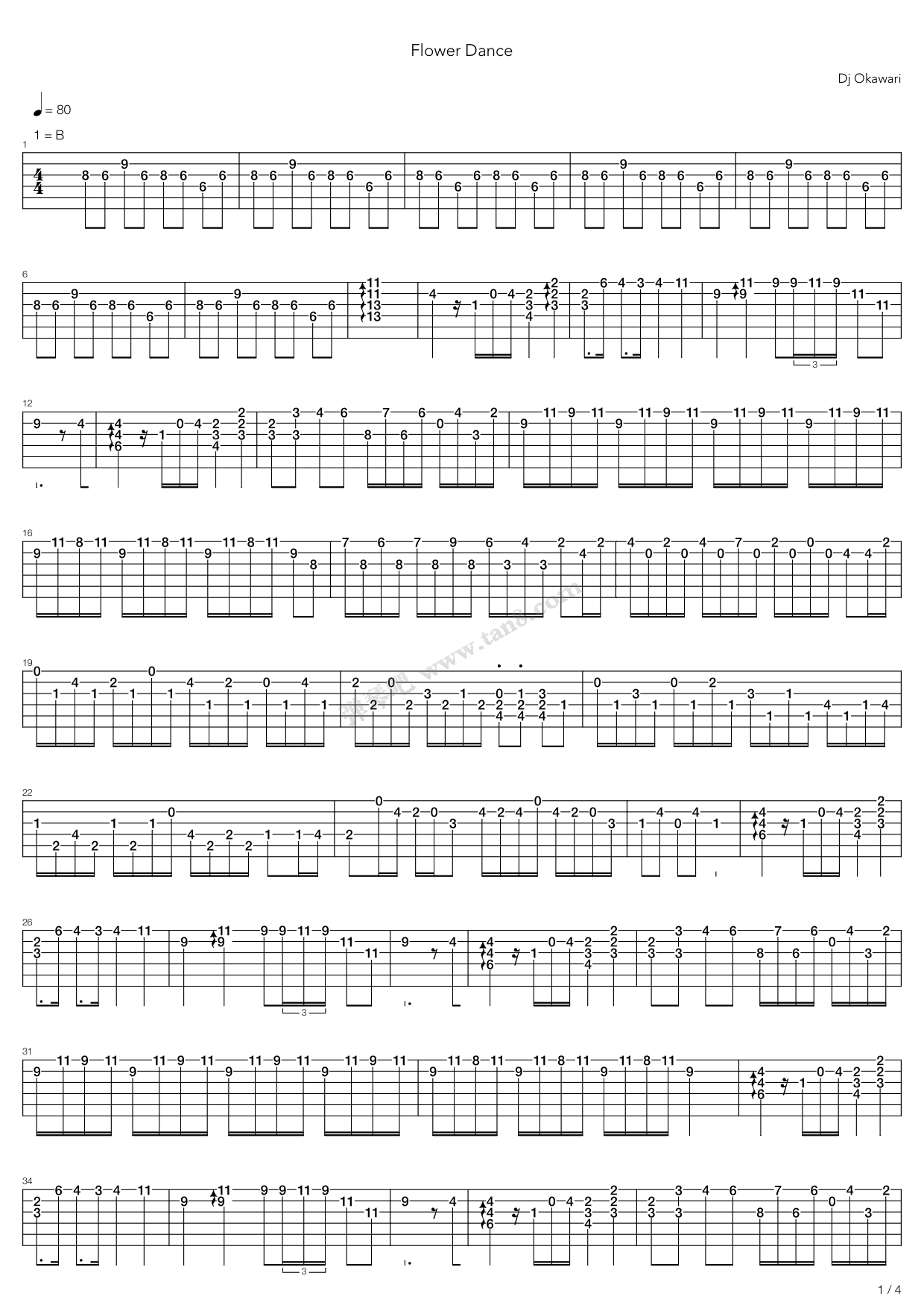 《Flower Dance》吉他谱-C大调音乐网