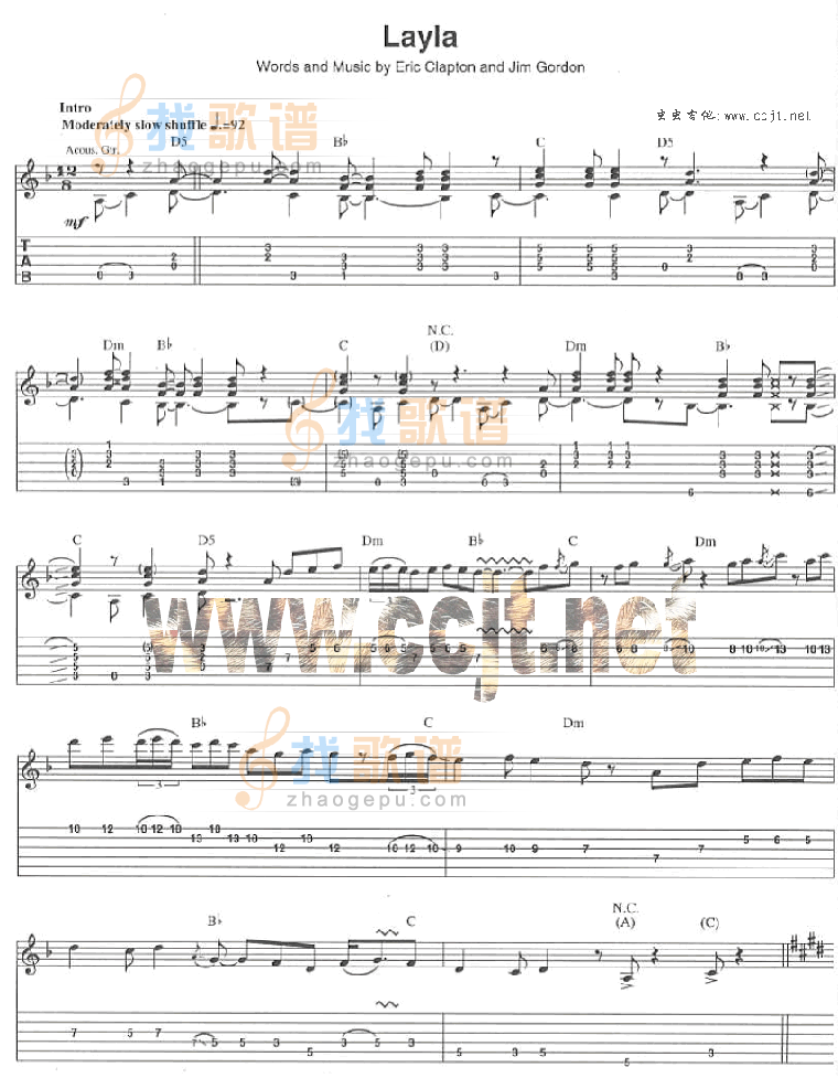 《Layla-Eric Clapton克莱普顿(原版吉他谱)》吉他谱-C大调音乐网
