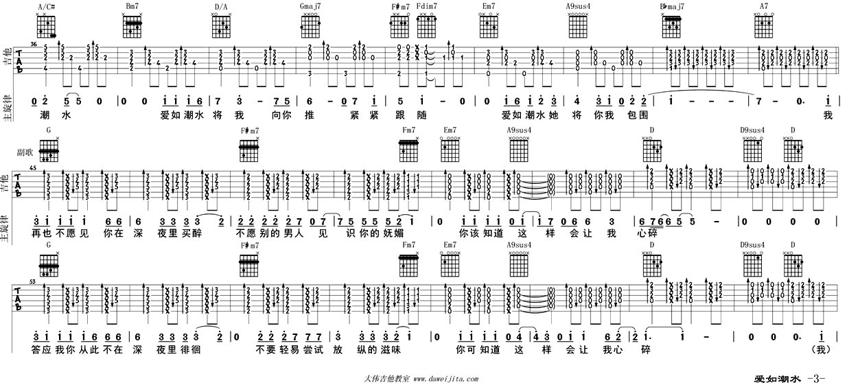 《爱如潮水吉他谱_张信哲六线谱吉他弹唱》吉他谱-C大调音乐网