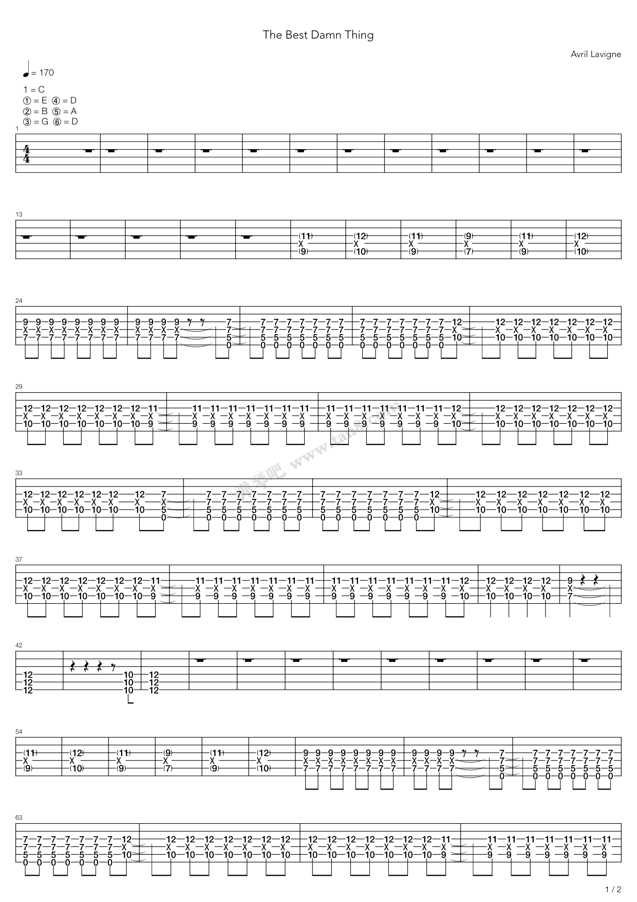 《Best Damn Thing》吉他谱-C大调音乐网
