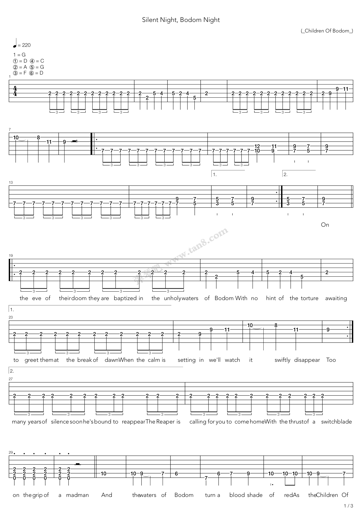 《Silent Night Bodom Night》吉他谱-C大调音乐网
