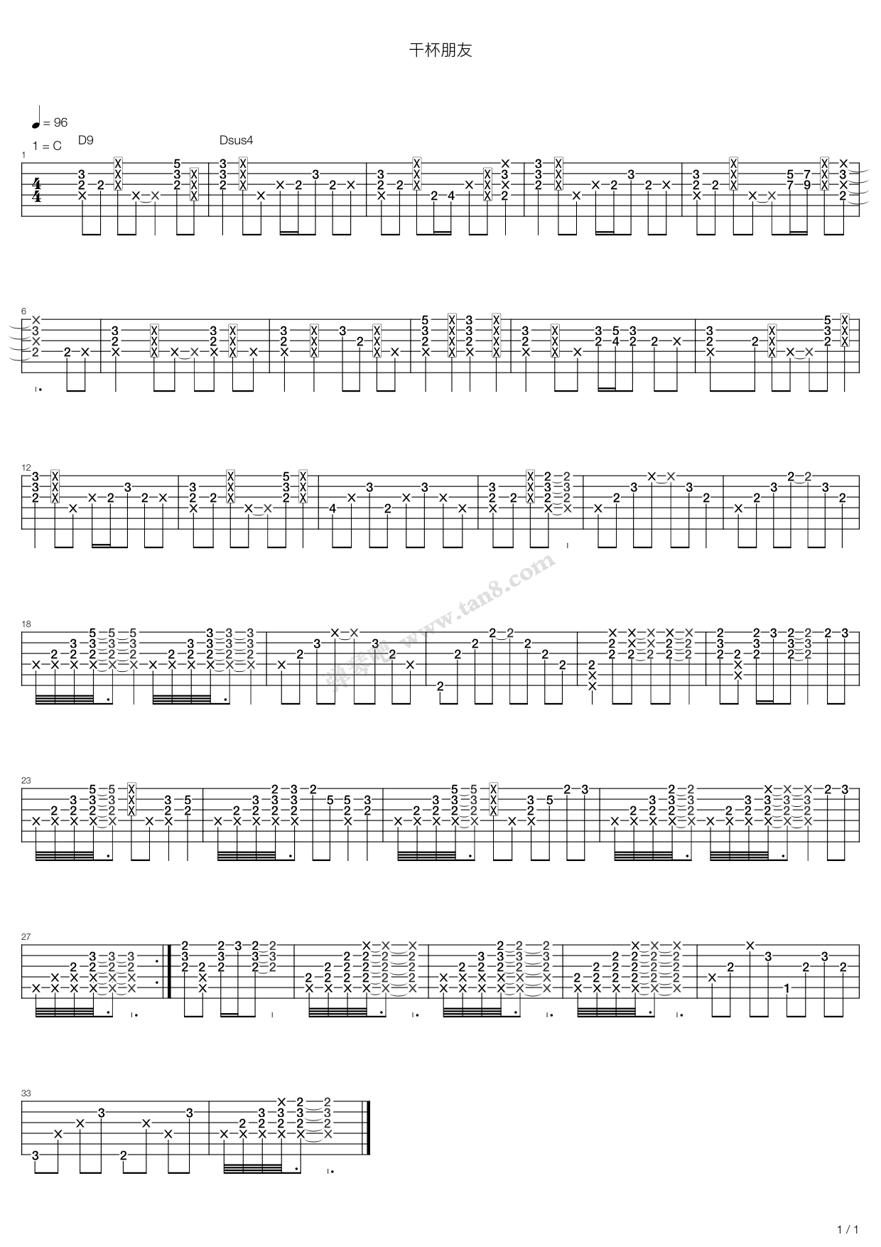 《田震-干杯朋友_Modified》吉他谱-C大调音乐网