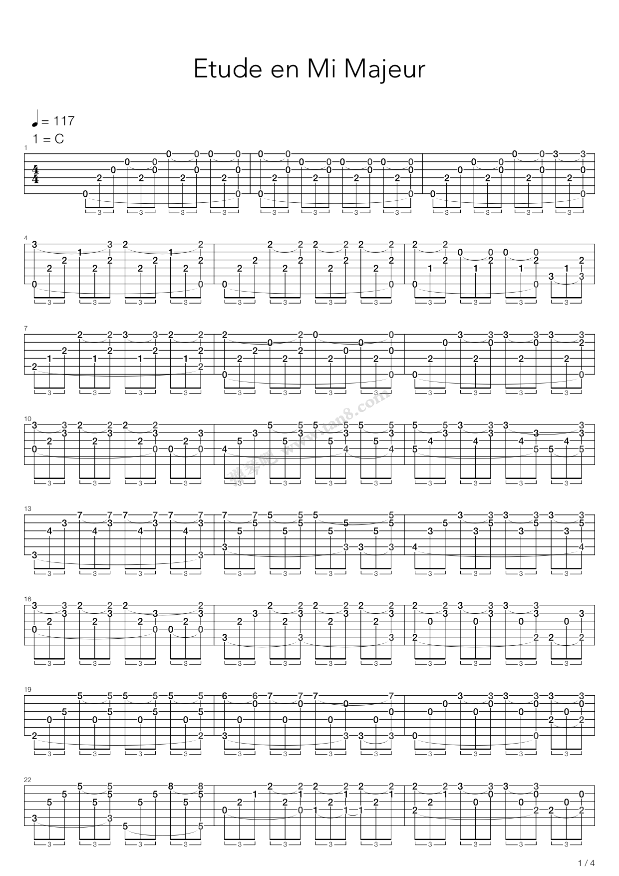 《Estudio En Mi Majeur》吉他谱-C大调音乐网