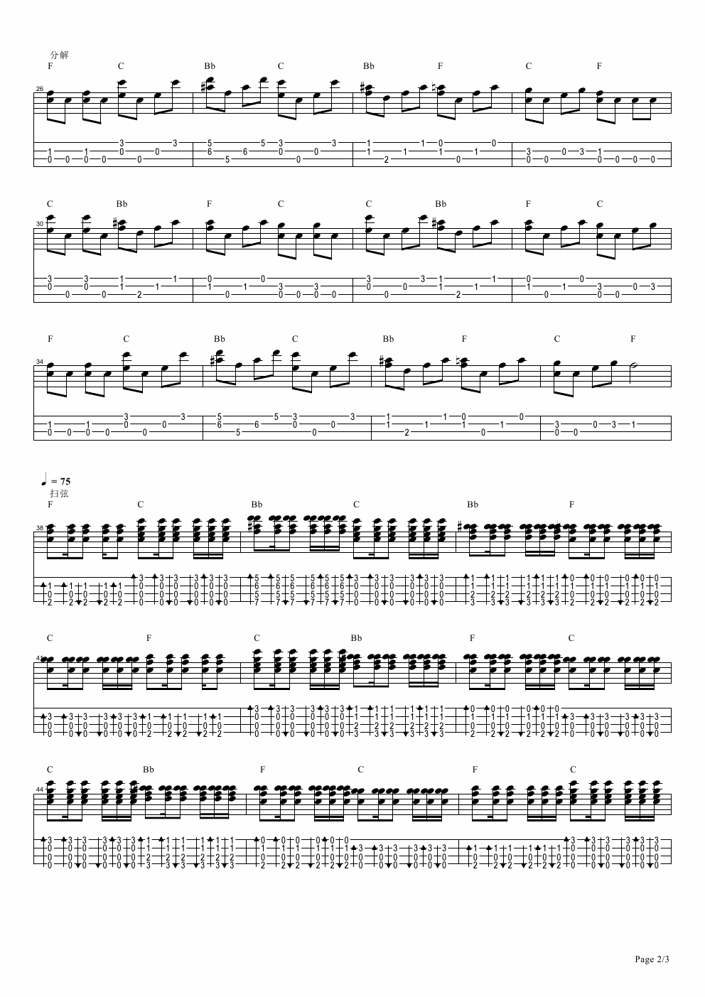 小星星练习曲 F调 ukulele 指弹谱-C大调音乐网