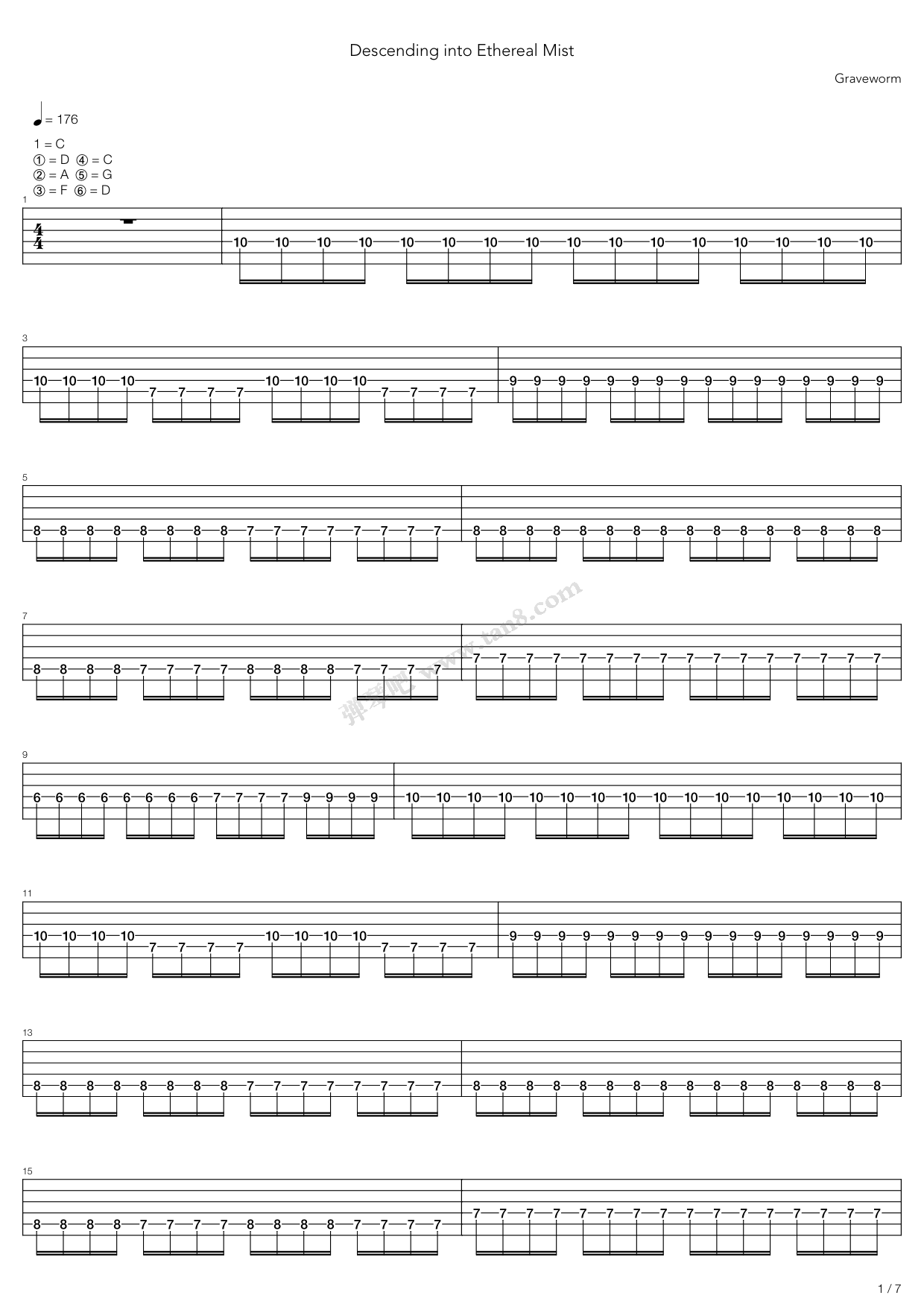 《Descending Into Ethereal Mist》吉他谱-C大调音乐网