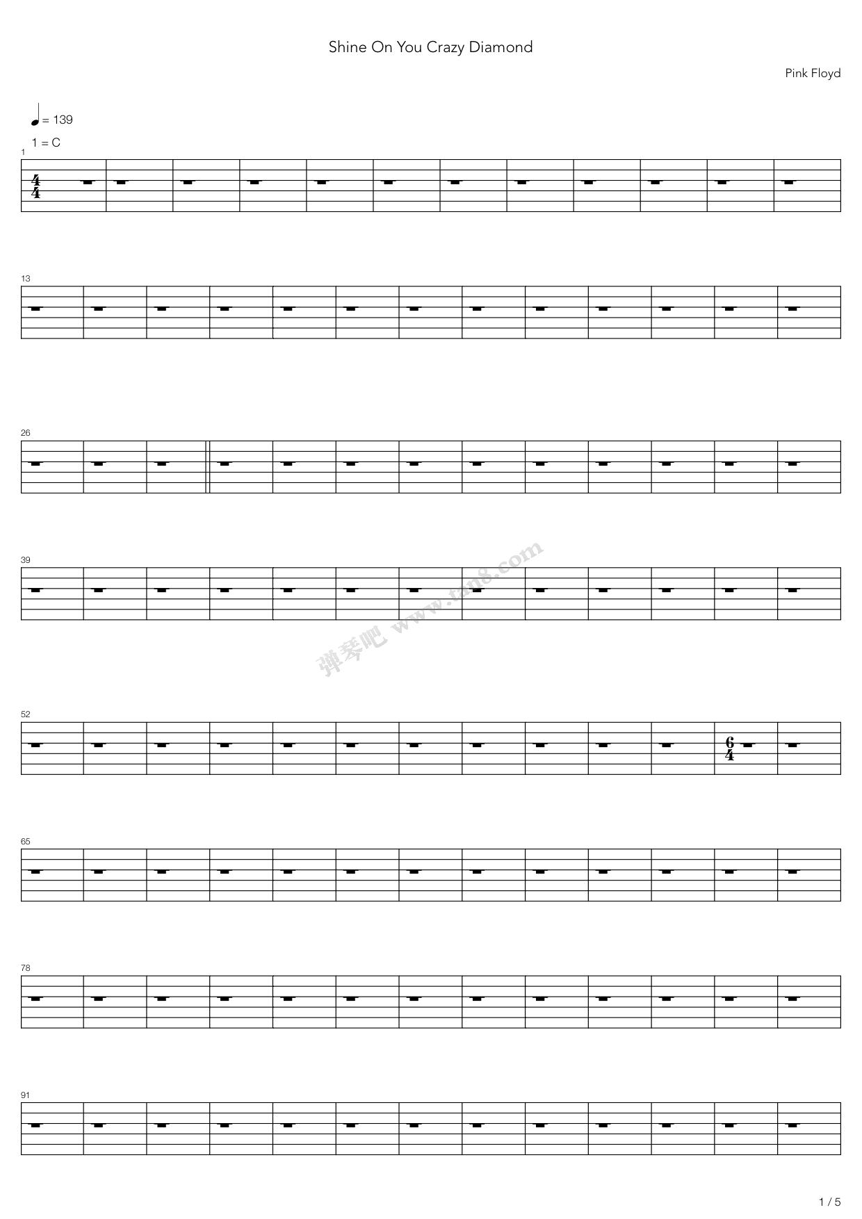 《Shine On You Crazy Diamond Parts I - Ix》吉他谱-C大调音乐网