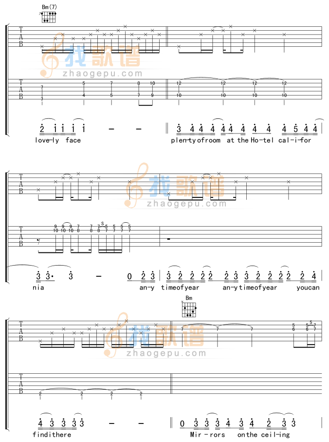 《Hotel California 加州旅馆吉他谱》吉他谱-C大调音乐网