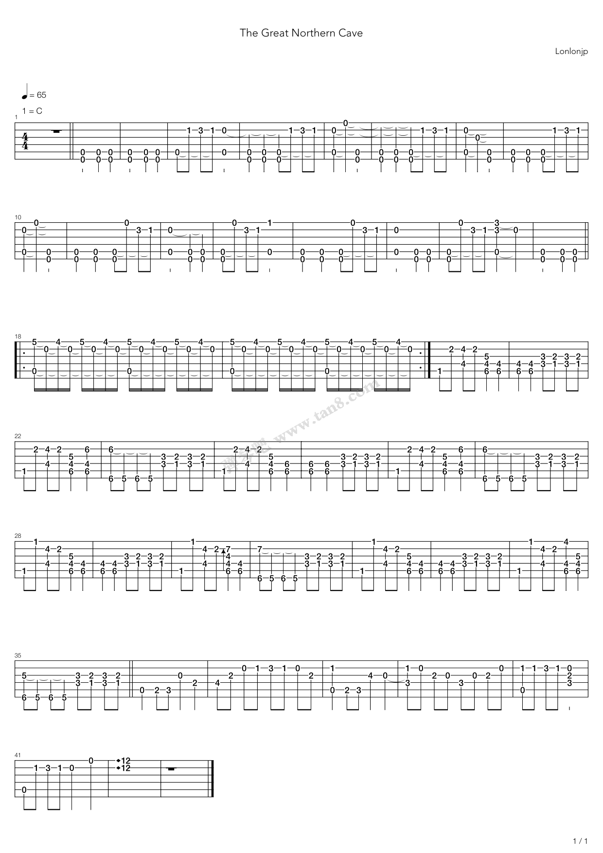 《The Great Northern Cave》吉他谱-C大调音乐网