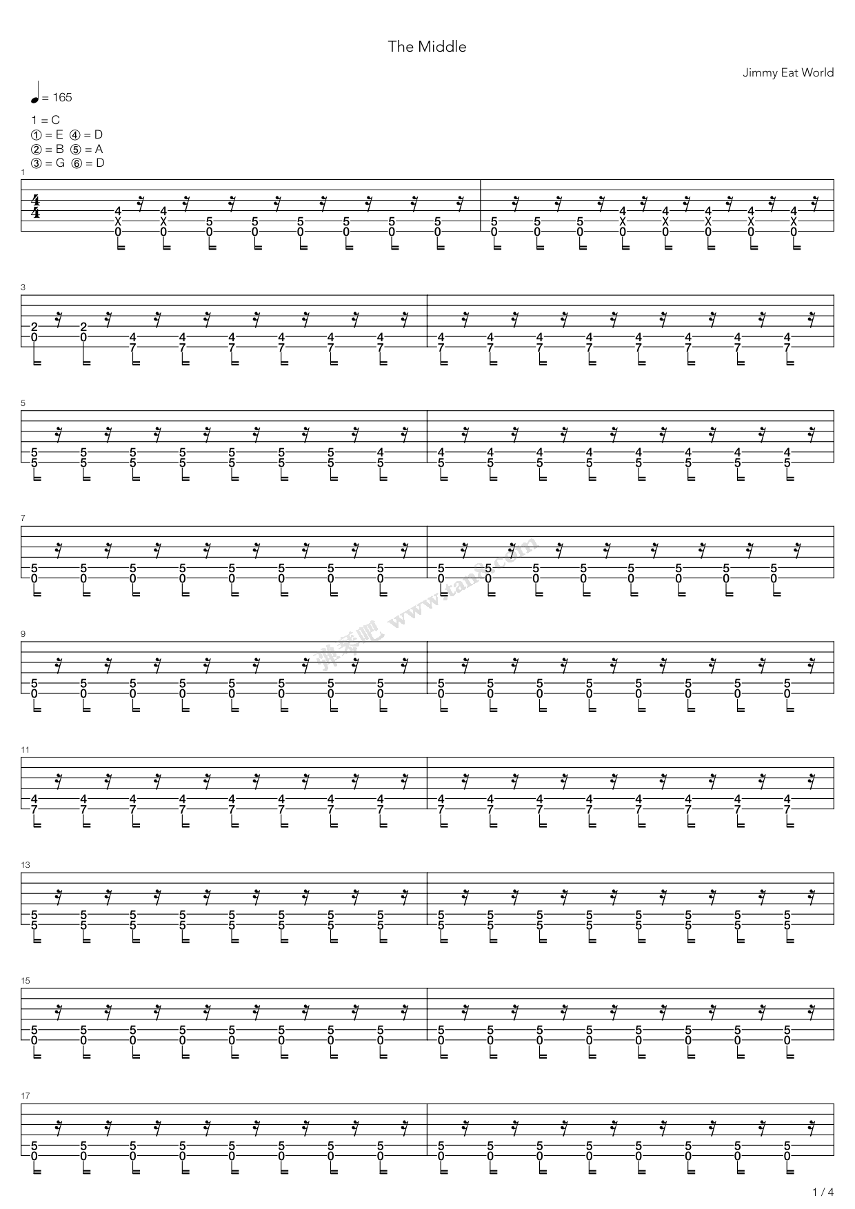 《The Middle》吉他谱-C大调音乐网