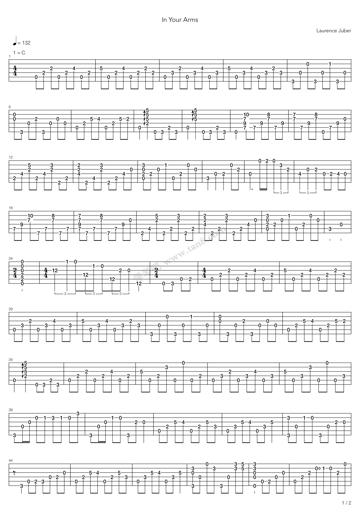 《In Your Arms》吉他谱-C大调音乐网