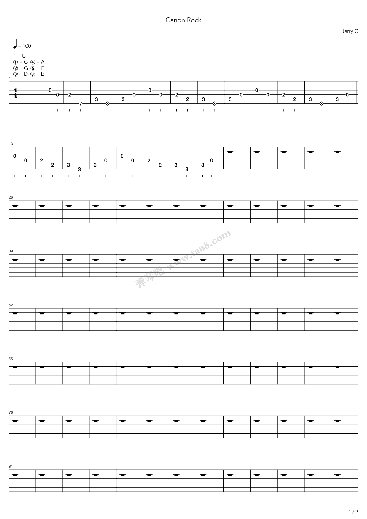 《卡农 摇滚版(Canon Rock)》吉他谱-C大调音乐网