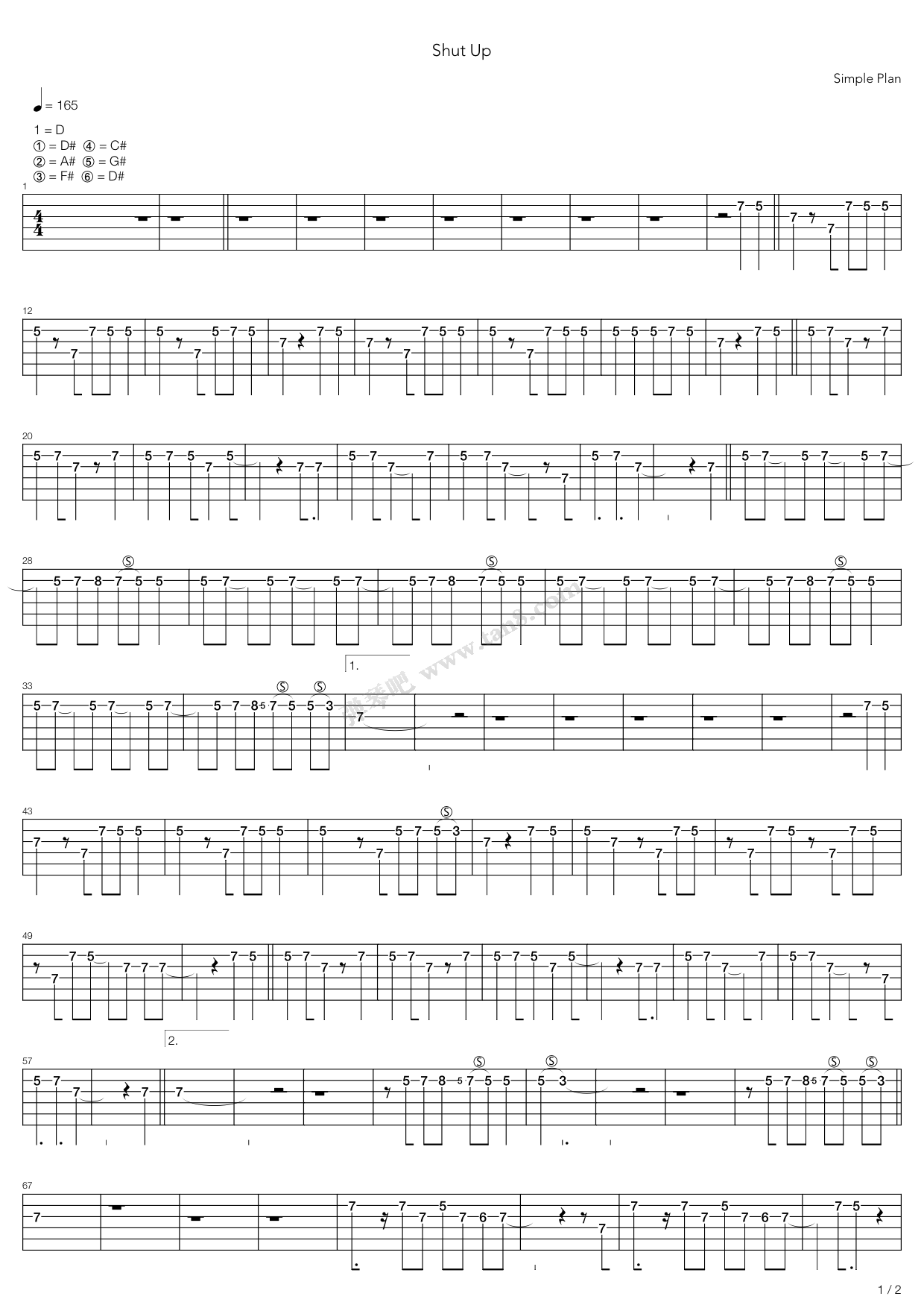 《Shut Up》吉他谱-C大调音乐网