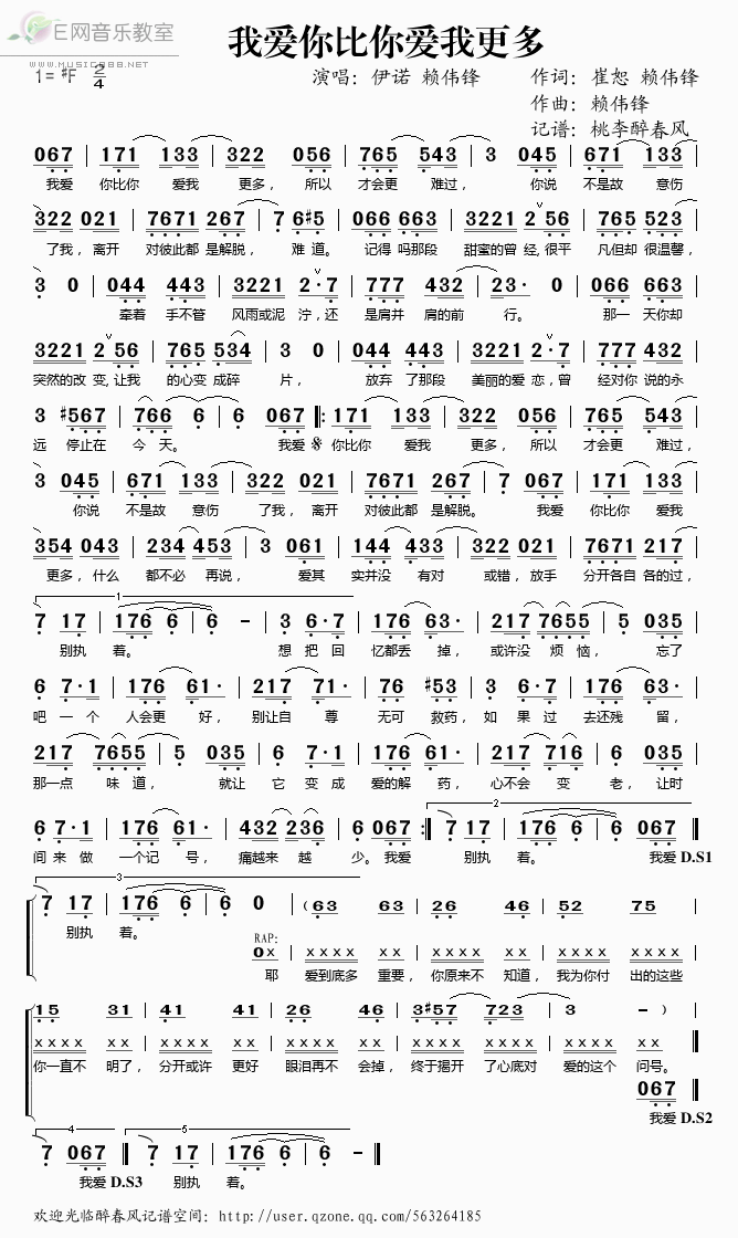 《我爱你比你爱我更多——伊诺 赖伟锋（简谱）》吉他谱-C大调音乐网