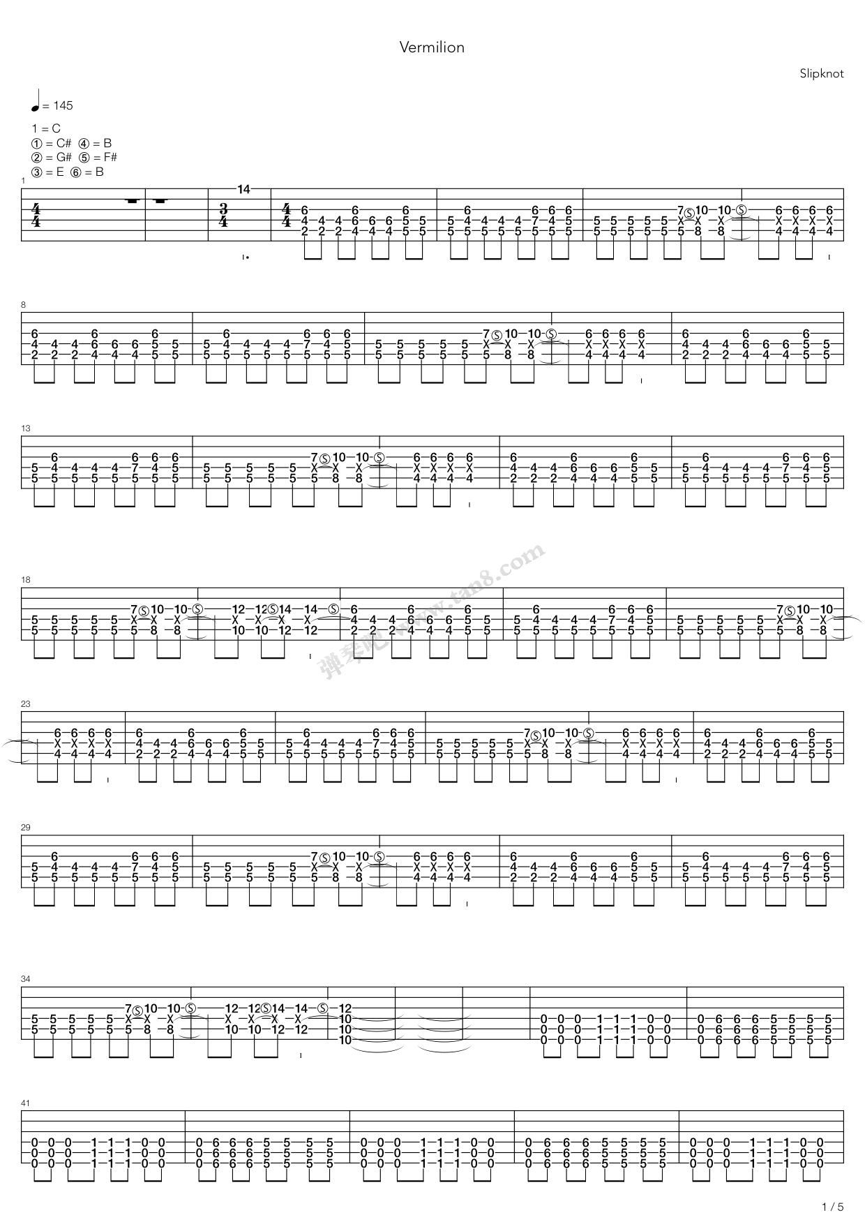 《Vermilion》吉他谱-C大调音乐网