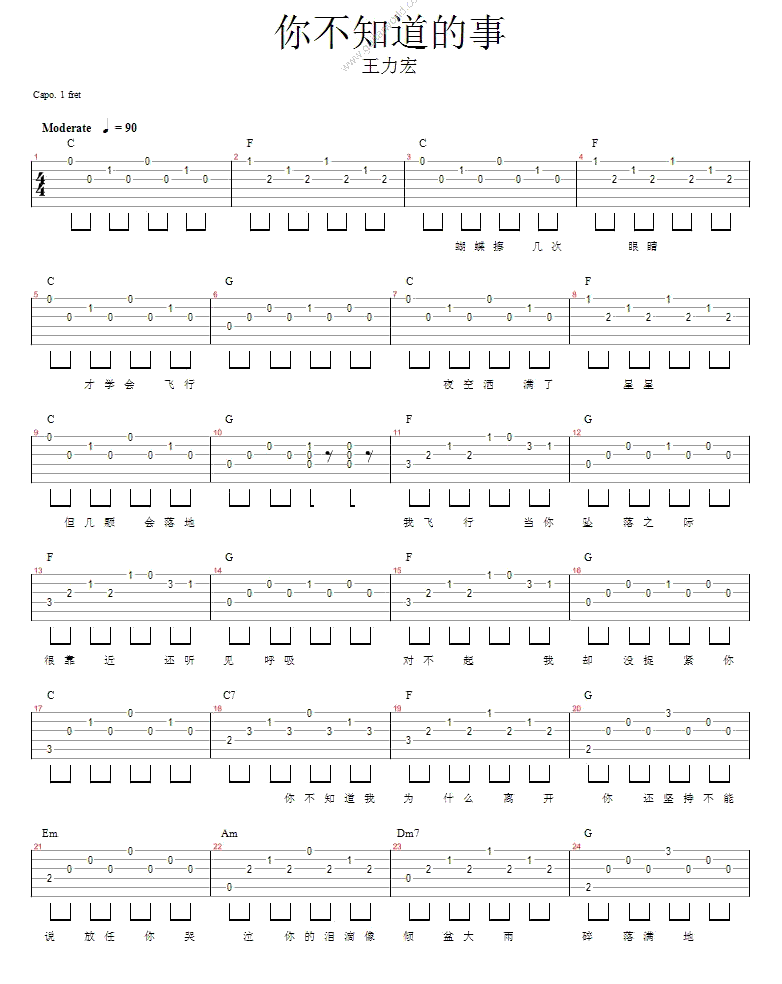 《你不知道的事吉他谱简单版_你不知道的事吉他六线谱》吉他谱-C大调音乐网