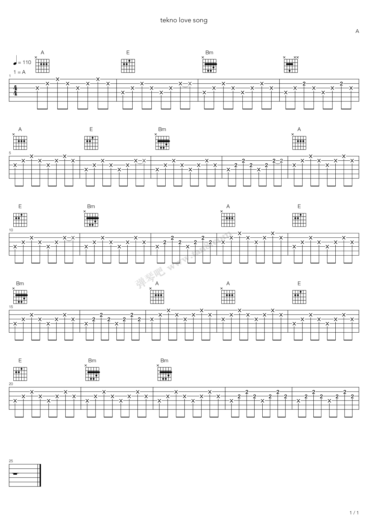 《Tekno Love Song Annoo版=,=》吉他谱-C大调音乐网