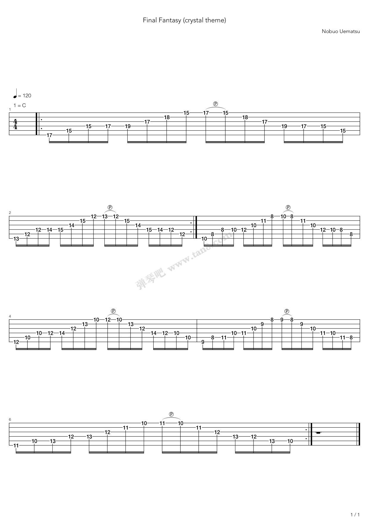 《最终幻想 - Crystal Theme》吉他谱-C大调音乐网