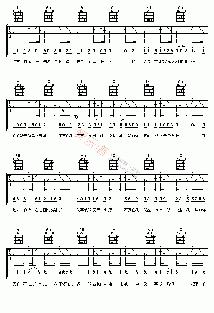 《郑源《不要在我寂寞的时候说爱我》》吉他谱-C大调音乐网