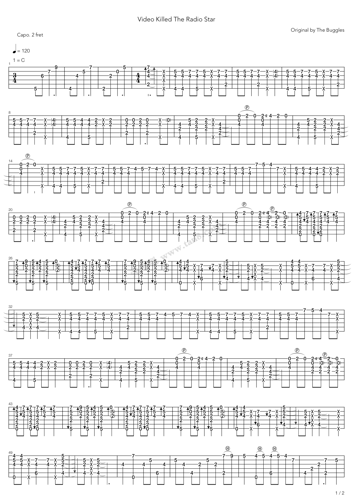 《Video Killed the Radio Star》吉他谱-C大调音乐网