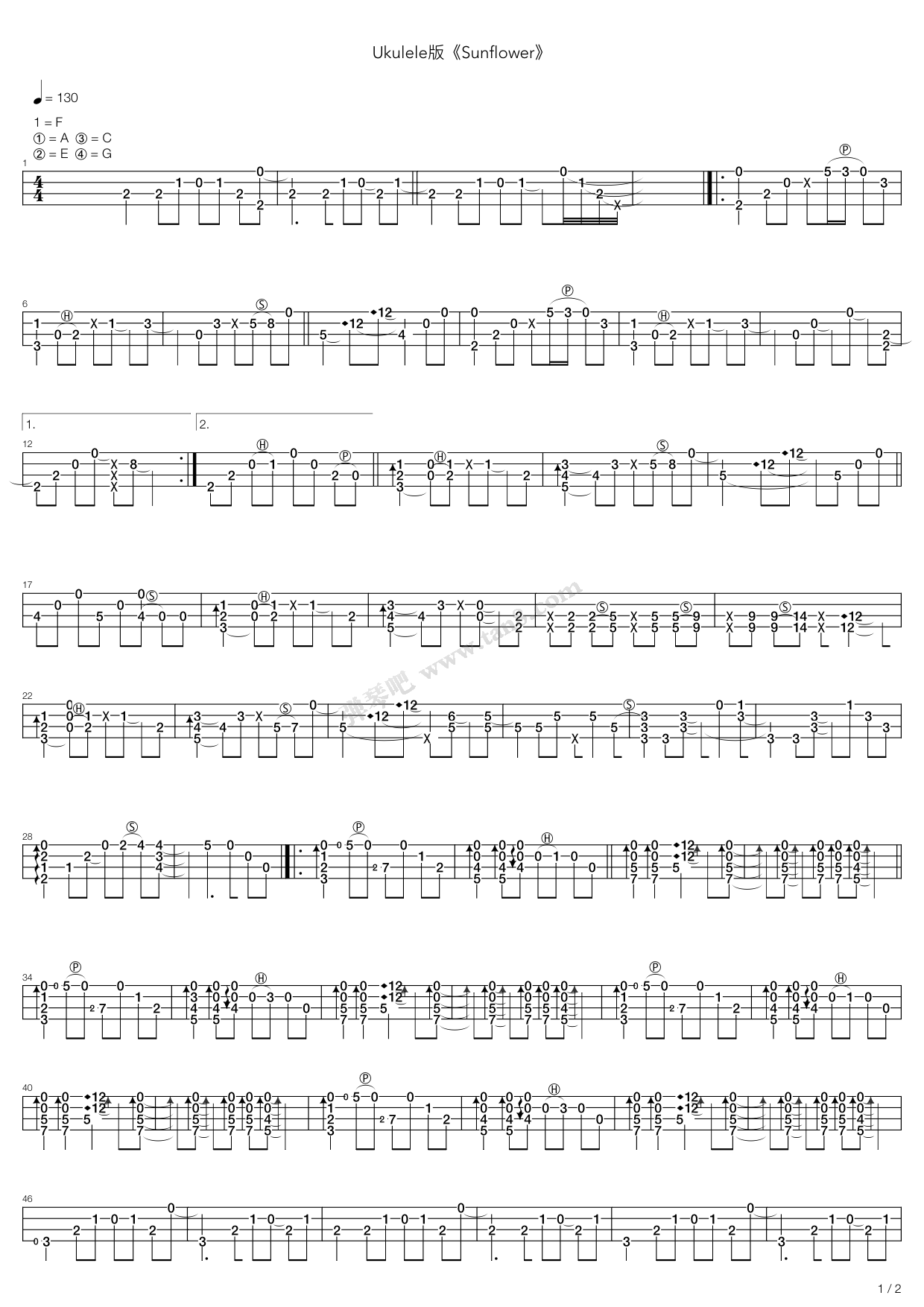 《Sunflower(太阳花)》吉他谱-C大调音乐网