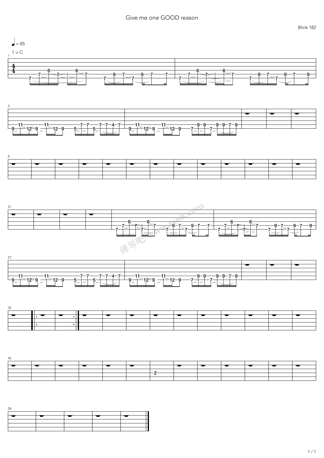 《Give Me One Good Reason》吉他谱-C大调音乐网