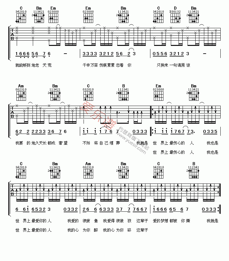 《陈少华《世界上最伤心的人》》吉他谱-C大调音乐网