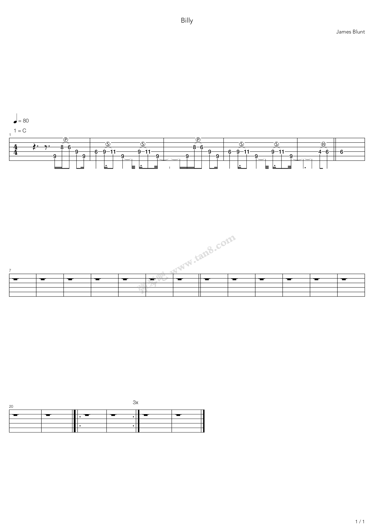 《Billy》吉他谱-C大调音乐网