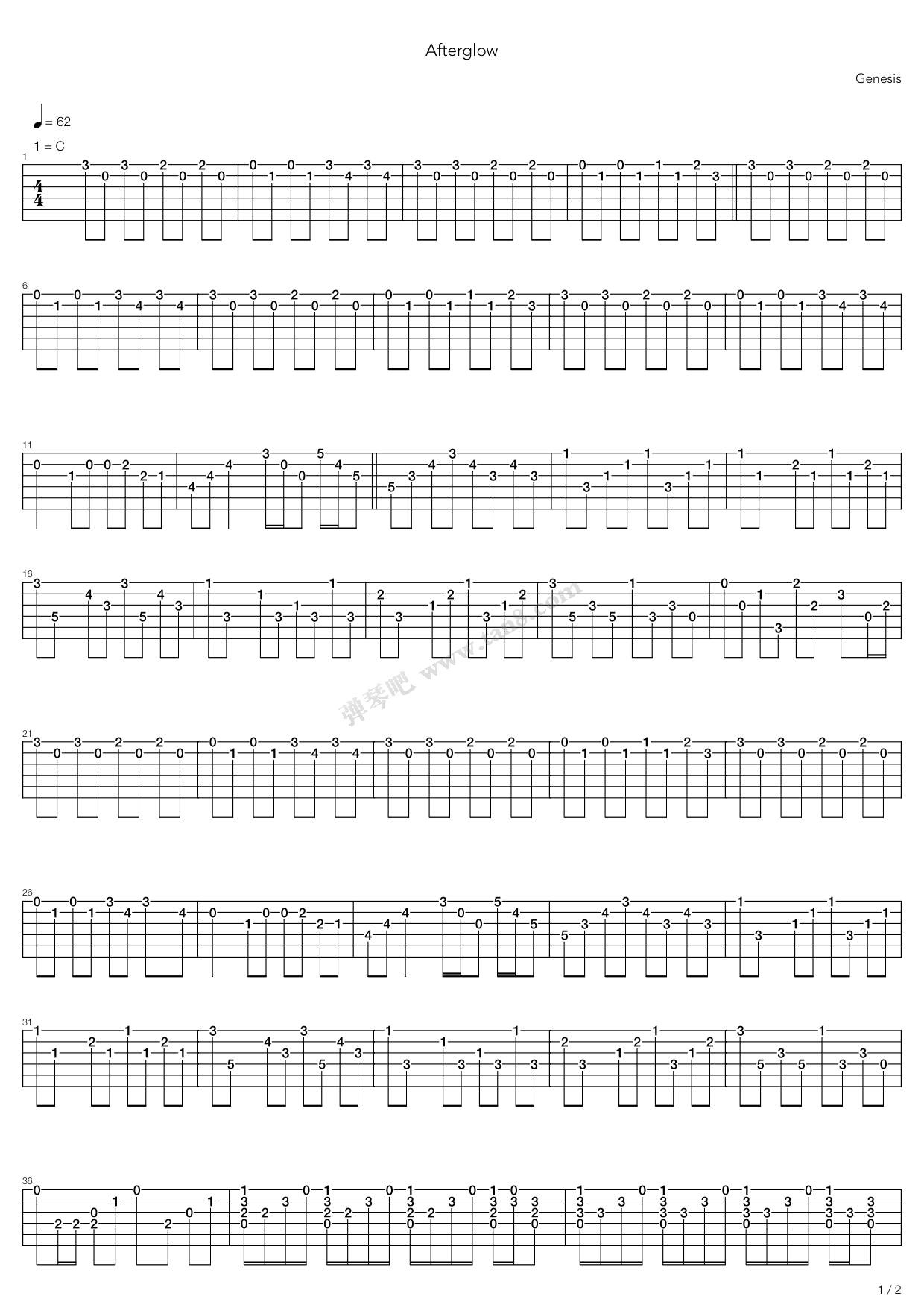 《Afterglow》吉他谱-C大调音乐网