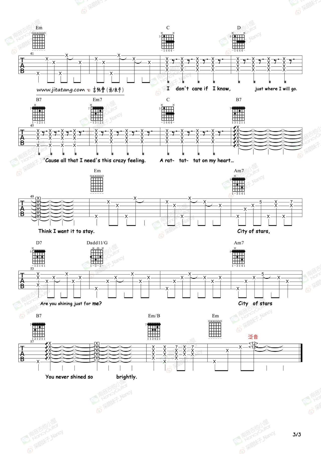 《《City of stars》吉他谱_吉他弹唱教学_爱乐之城LaLa Land》吉他谱-C大调音乐网