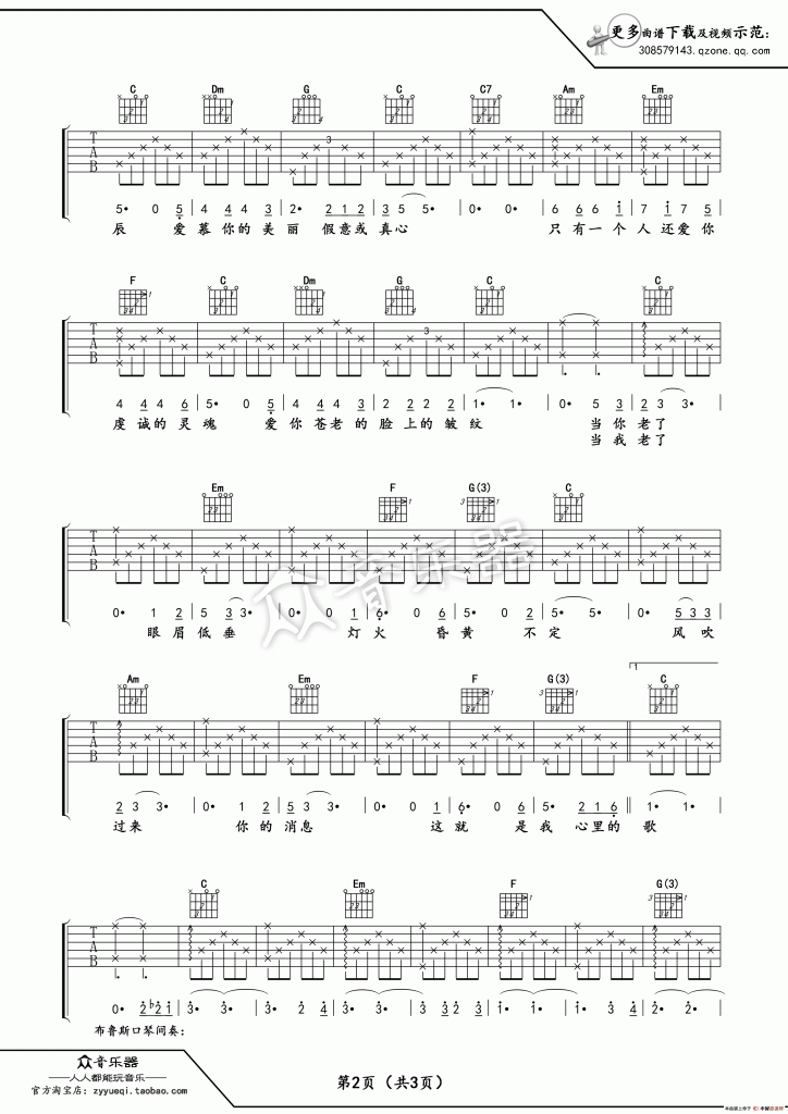 《赵照《当你老了》》吉他谱-C大调音乐网