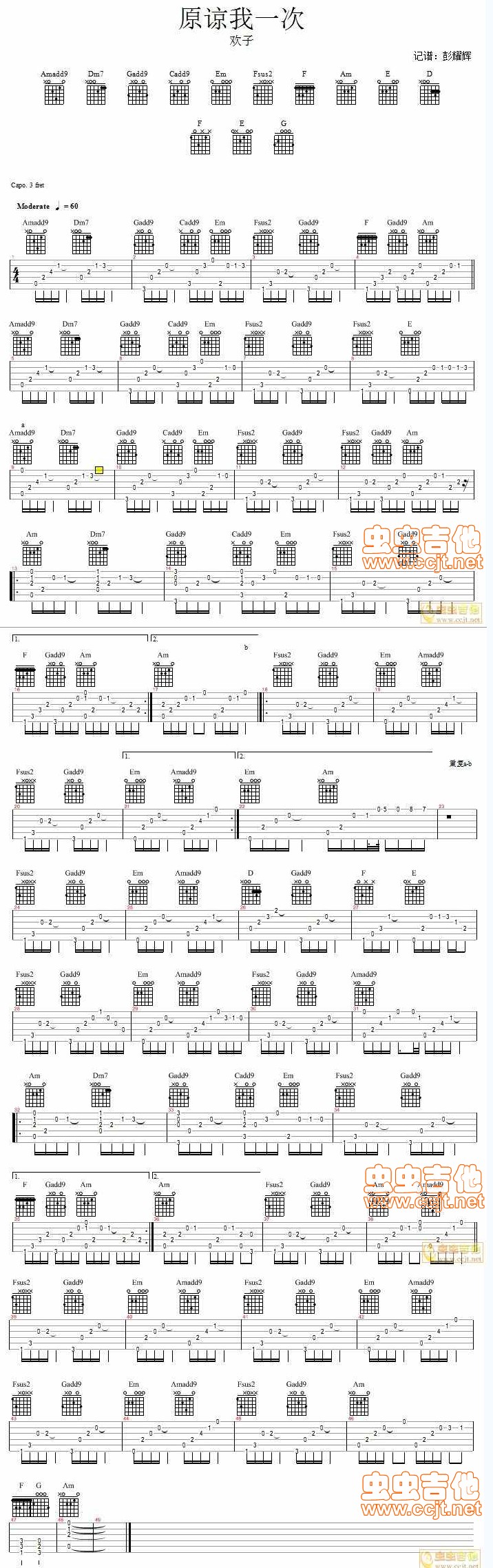 《原谅我一次—欢子》吉他谱-C大调音乐网