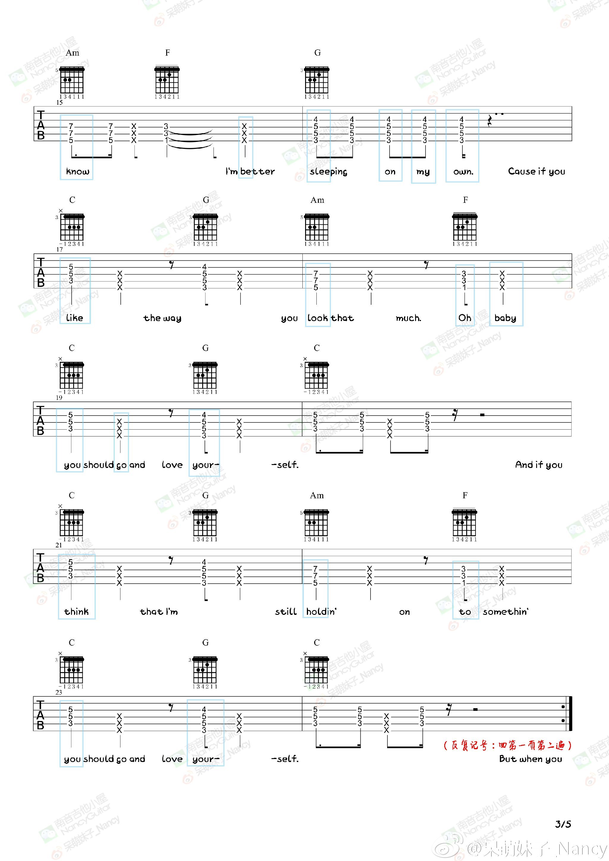 《Justin Bieber《Love Yourself》吉他弹唱教学Nancy》吉他谱-C大调音乐网