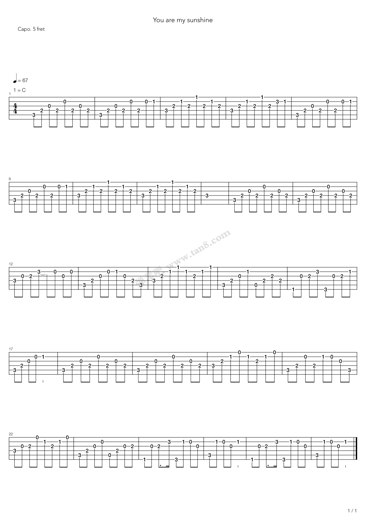 《You are my sunshine》吉他谱-C大调音乐网