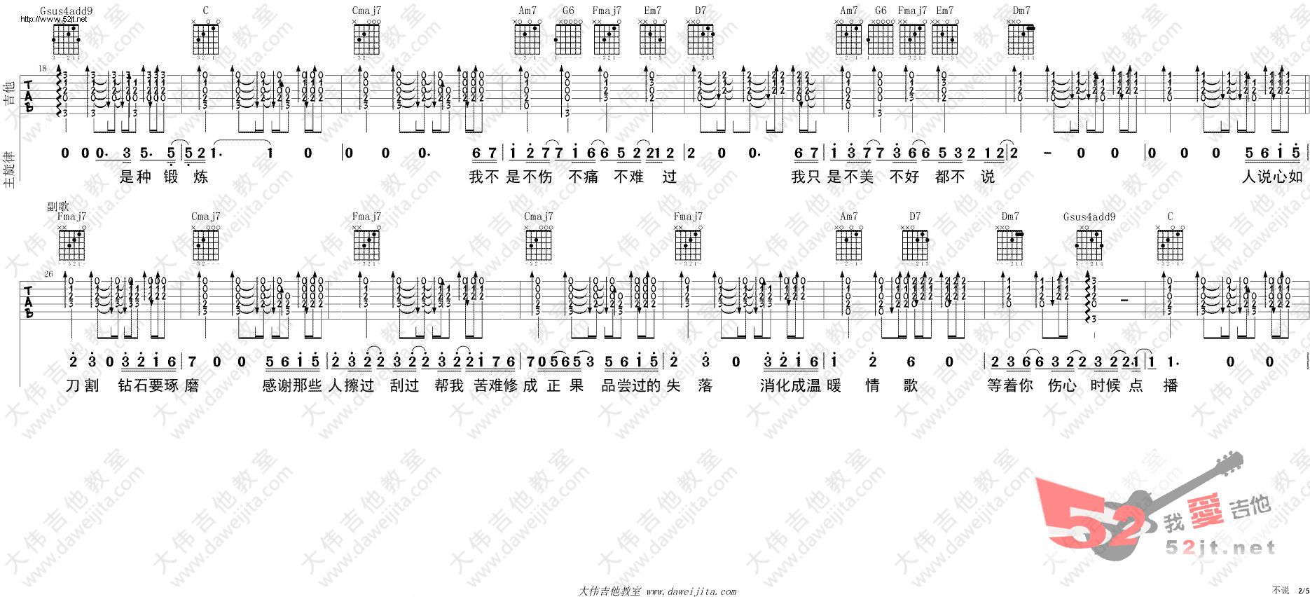 《《从你的全世界路过》主题曲 不说吉他谱视频》吉他谱-C大调音乐网